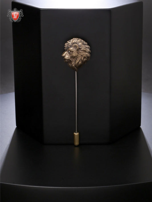 Majestic Lion Head Antique Gold Lapel Pin for Men