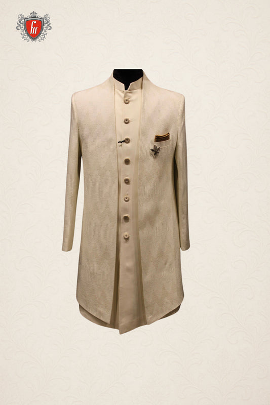Ivory Minimalist Sherwani with Gold Accents