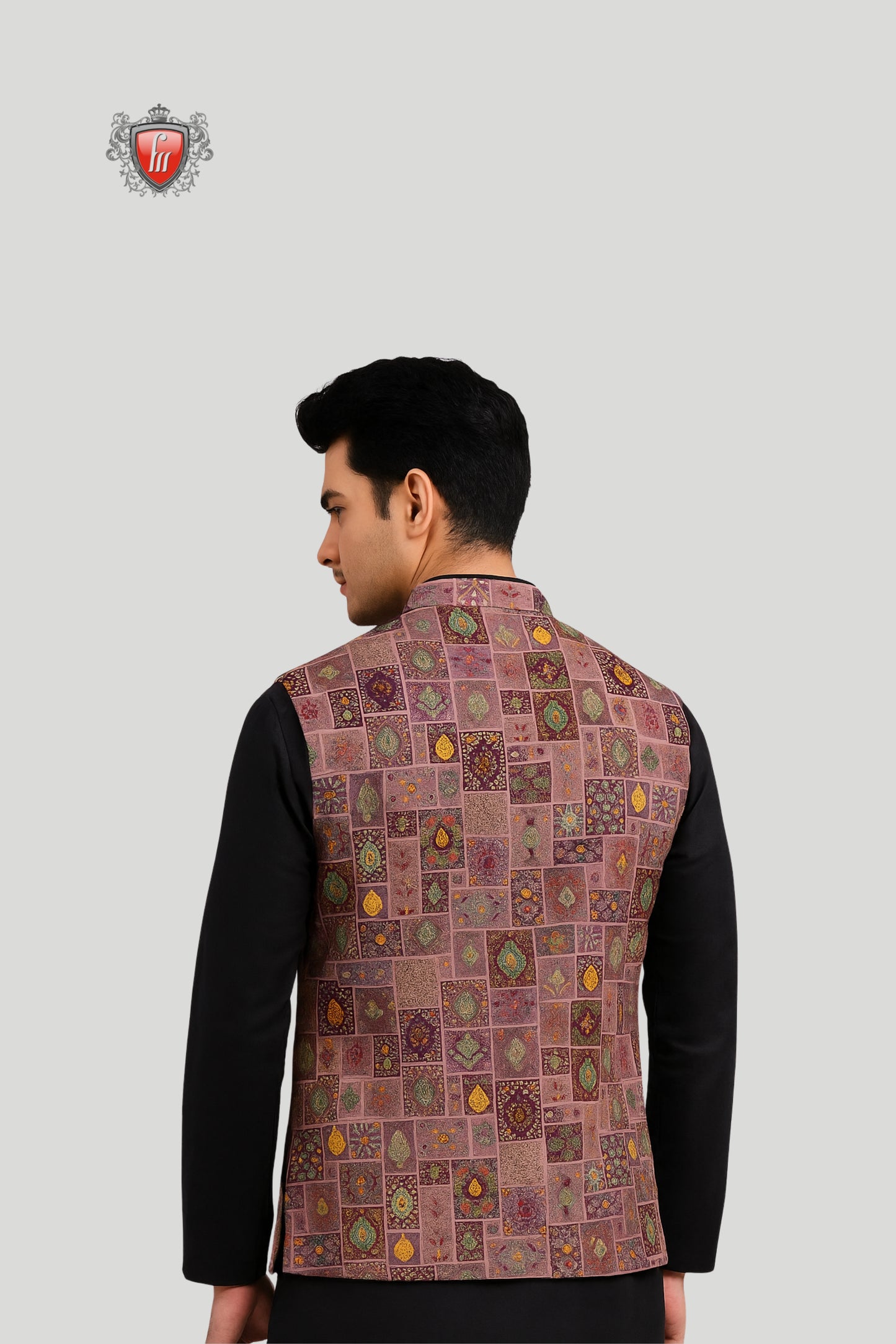Multicolor Printed Waistcoat with Patchwork Motifs – Vibrant Festive Style