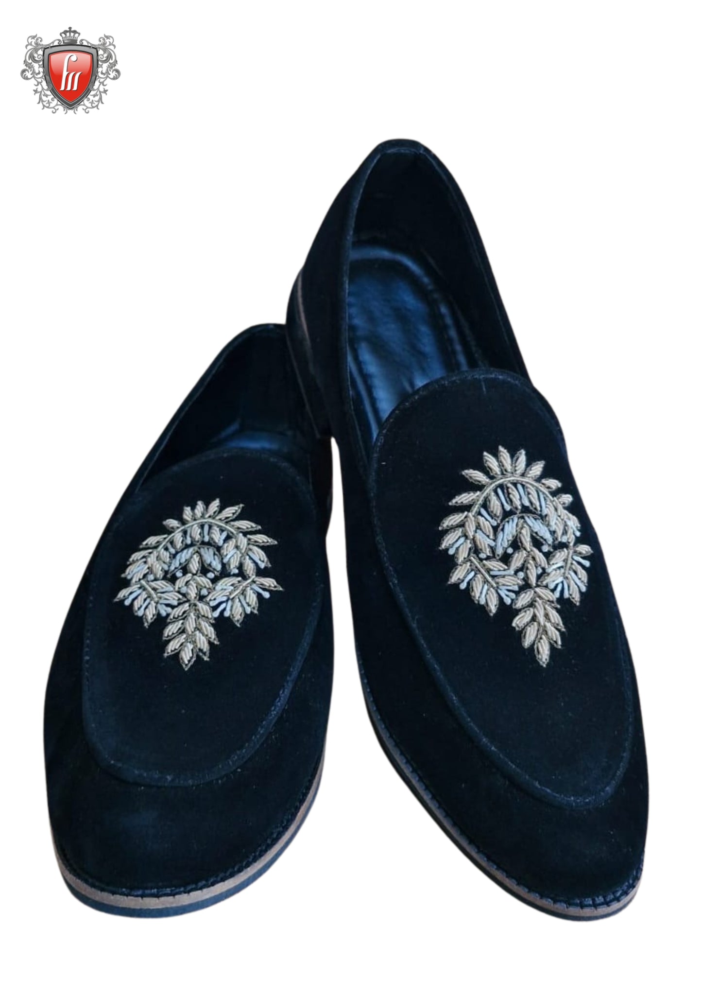 Men’s Blue Velvet & Micro-Leather Jutti – Embroidered Heel, Festive Wear