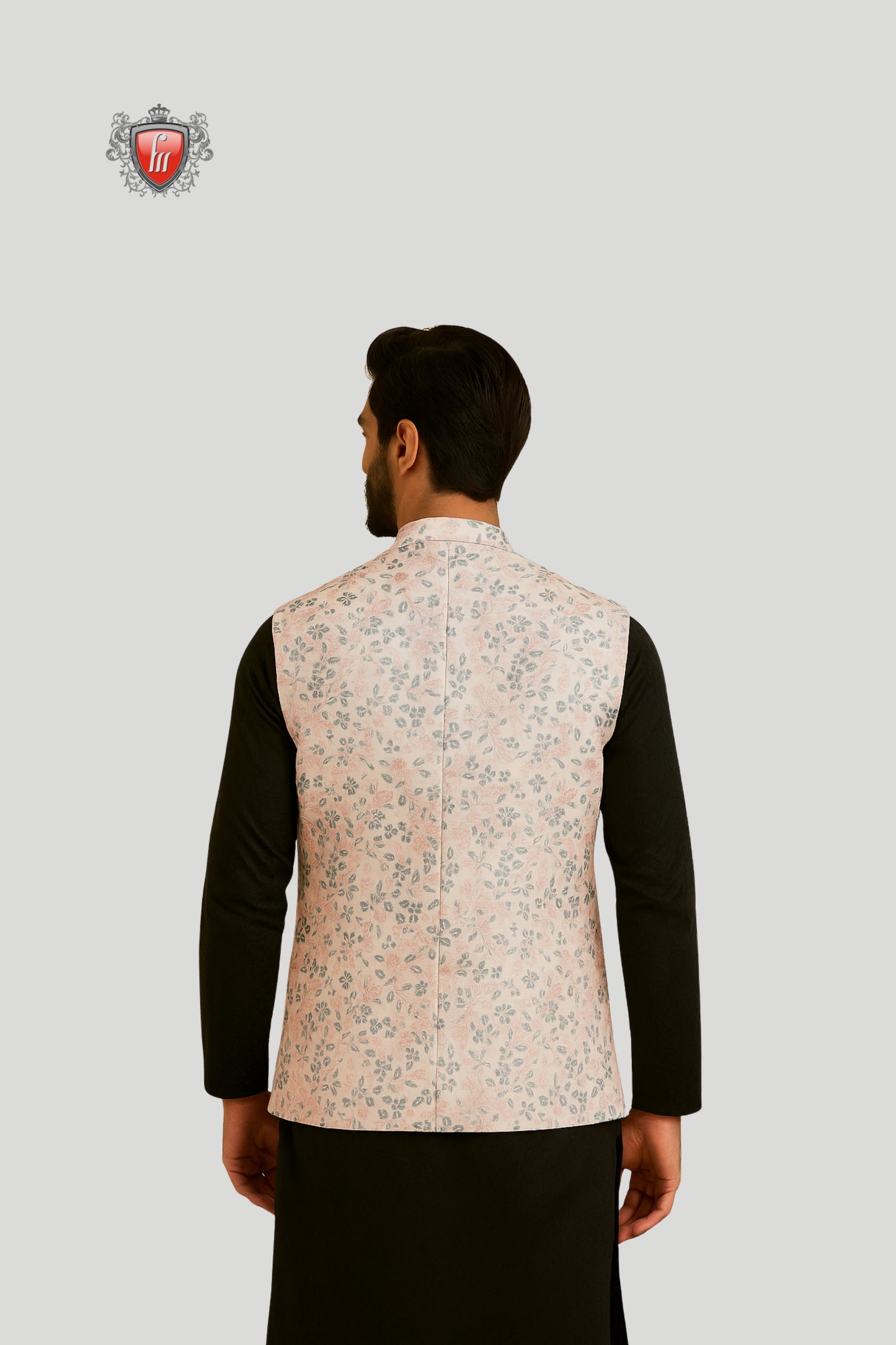 Pastel Floral Printed Waistcoat with Subtle Detailing – Modern Festive Look