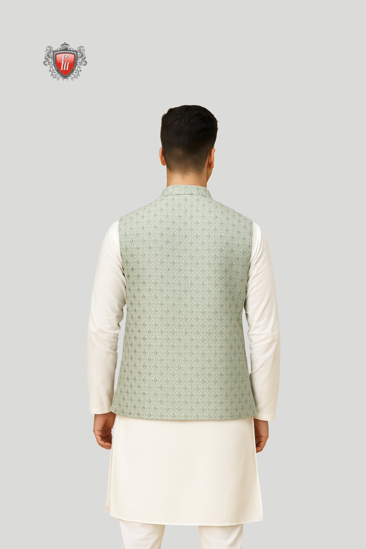 Mint Green Embroidered Waistcoat with Subtle Motifs – Fresh Festive Style
