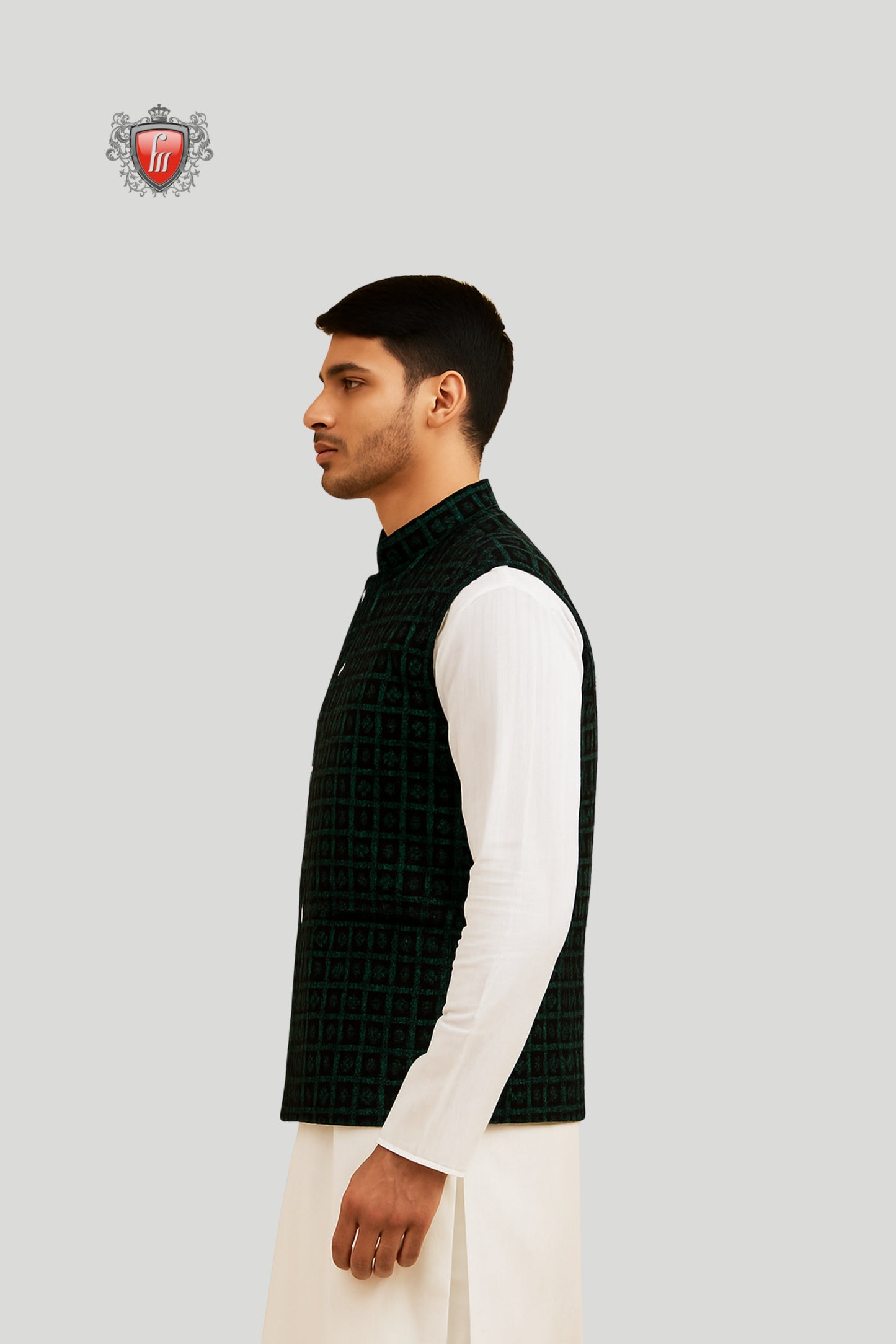 Dark Green Checked Waistcoat – Bold Contemporary Festive Style