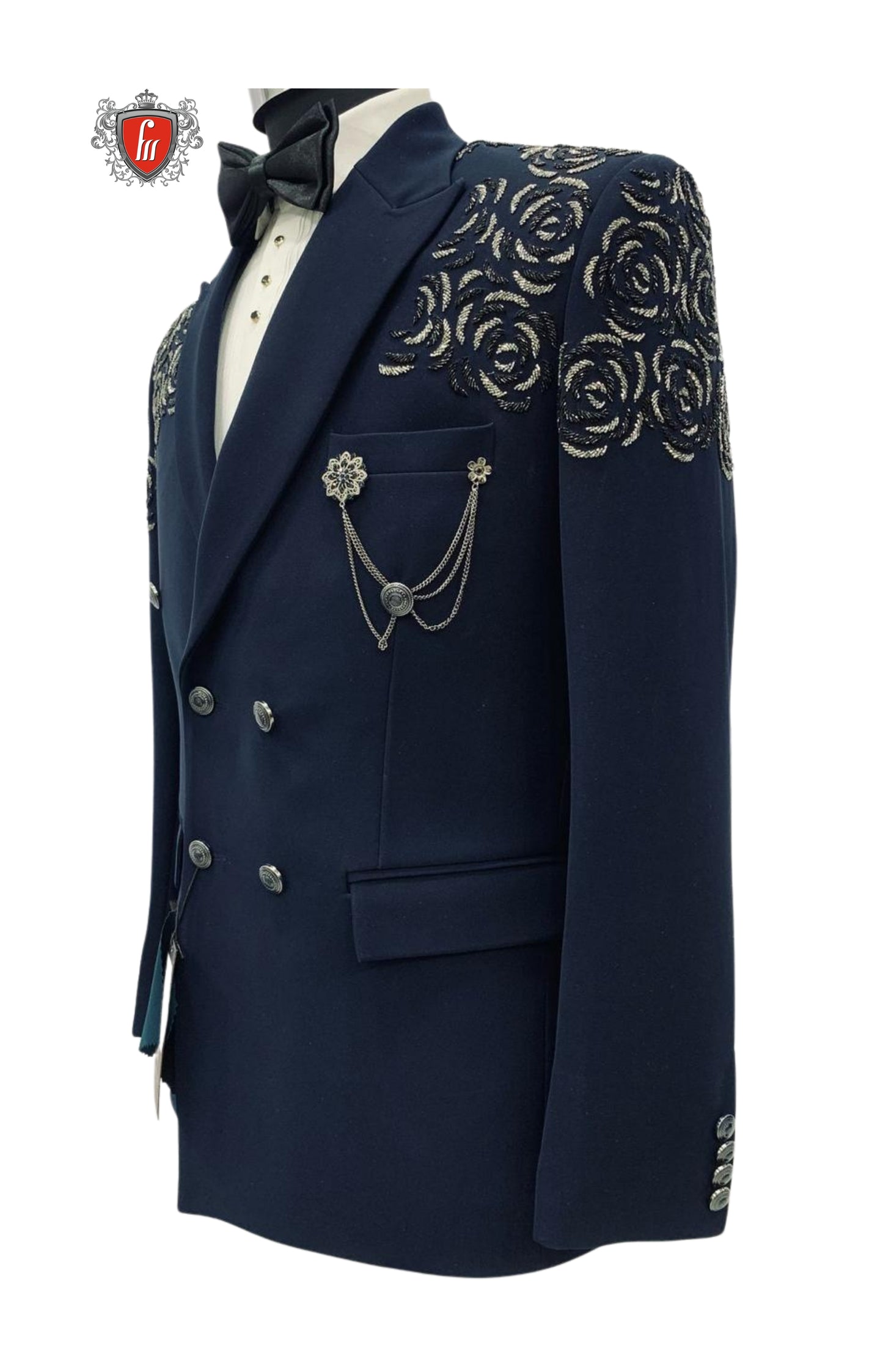 Men’s Black Embroidered Suit – Luxury Formal Wear for Weddings & Parties