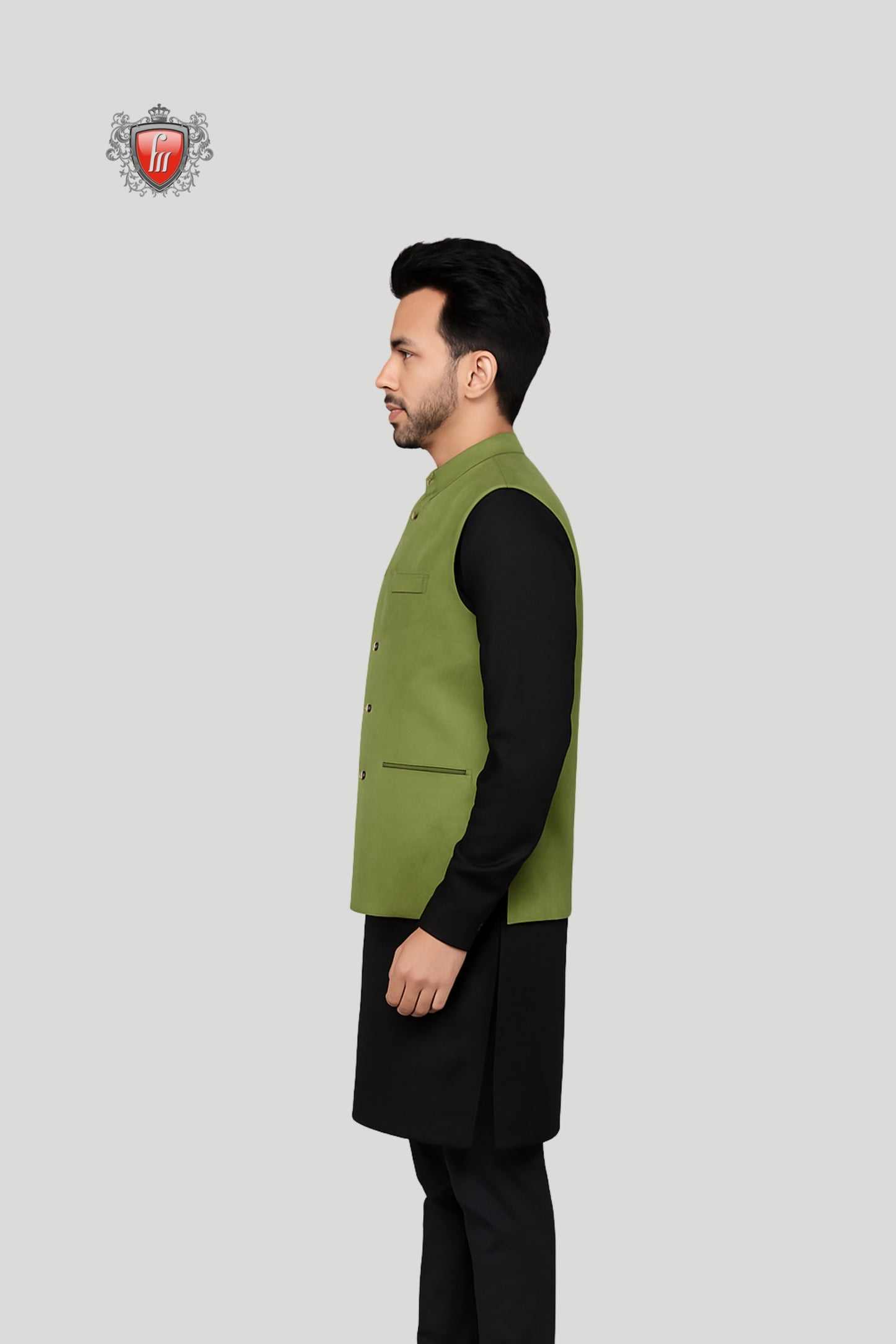 Olive Green Solid Waistcoat – Classic Contemporary Elegance