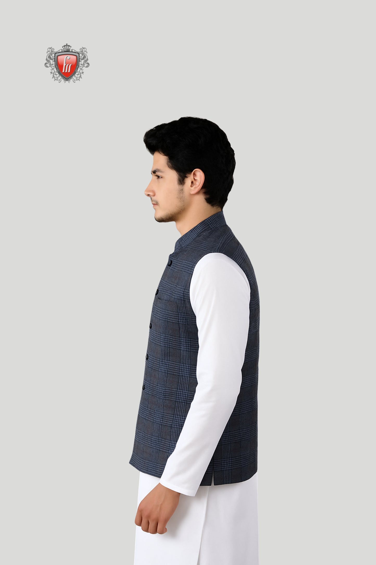 Navy Blue Checkered Waistcoat – Classic Elegance with Modern Appeal