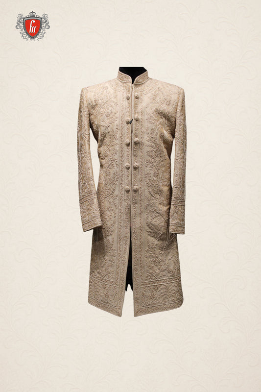 Ivory Heavily Embroidered Royal Wedding Sherwani