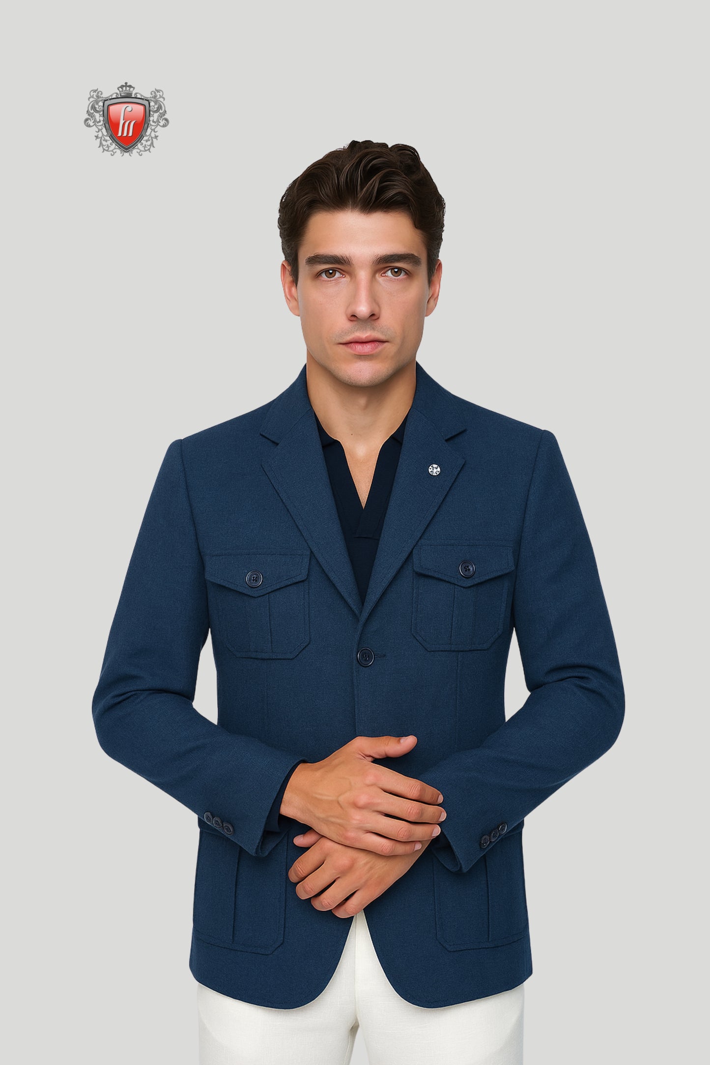 Men’s Navy Blue Utility Blazer – Modern Tailored Elegance