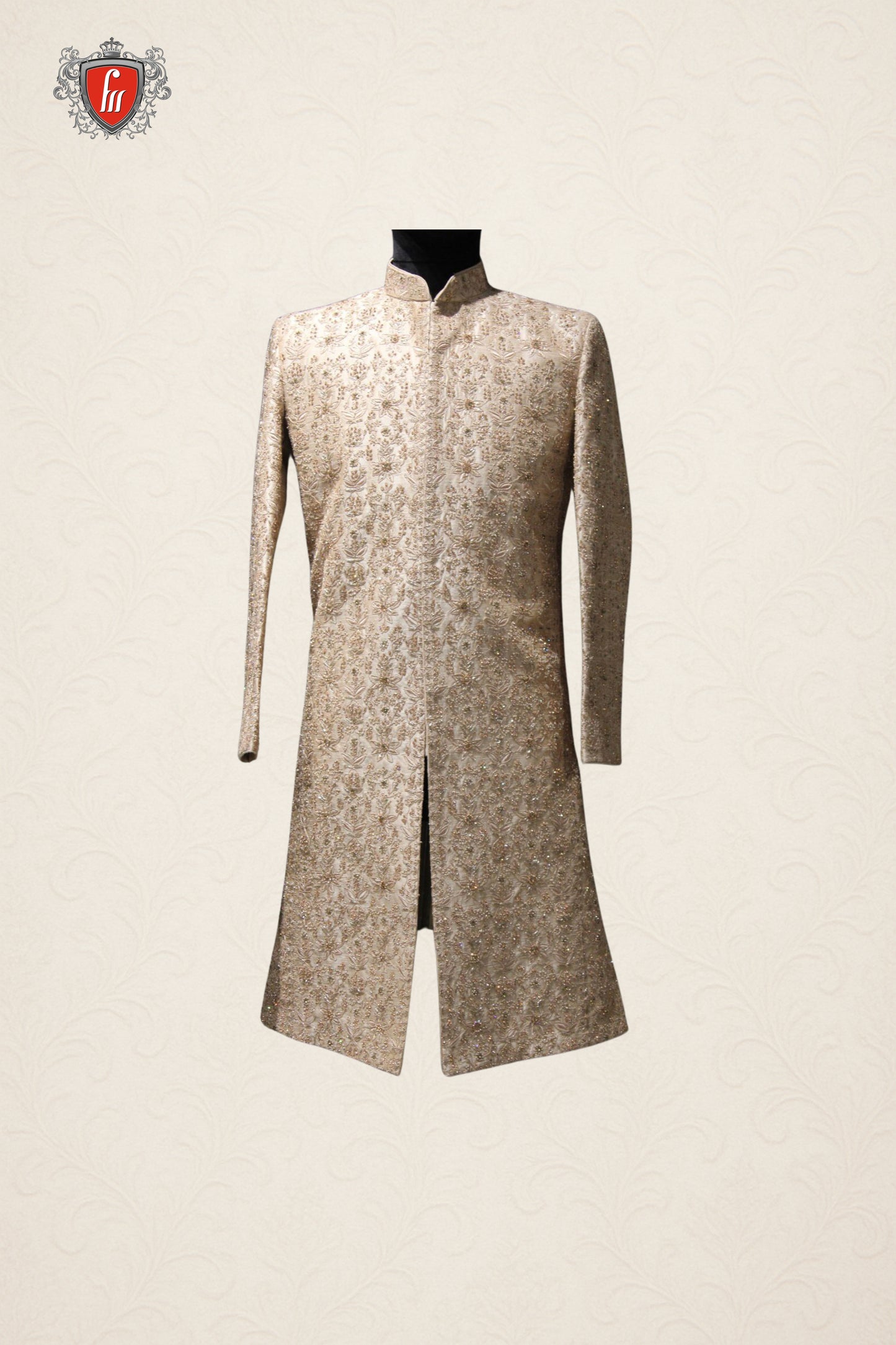 Off-White Minimal Sherwani with Delicate Thread Embroidery
