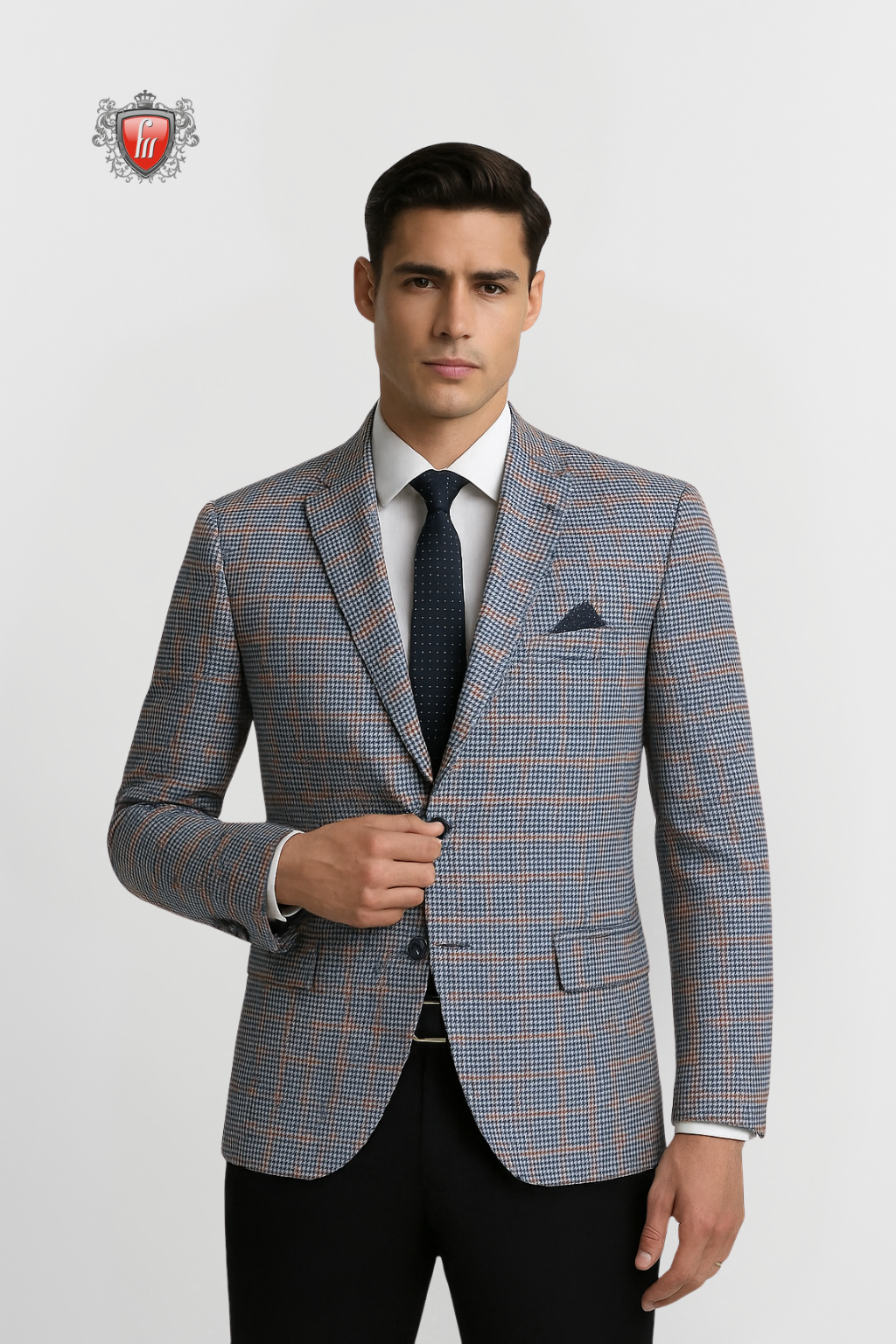 Men’s Sky Rust Slim Fit Check Blazer Contemporary Office & Event Style