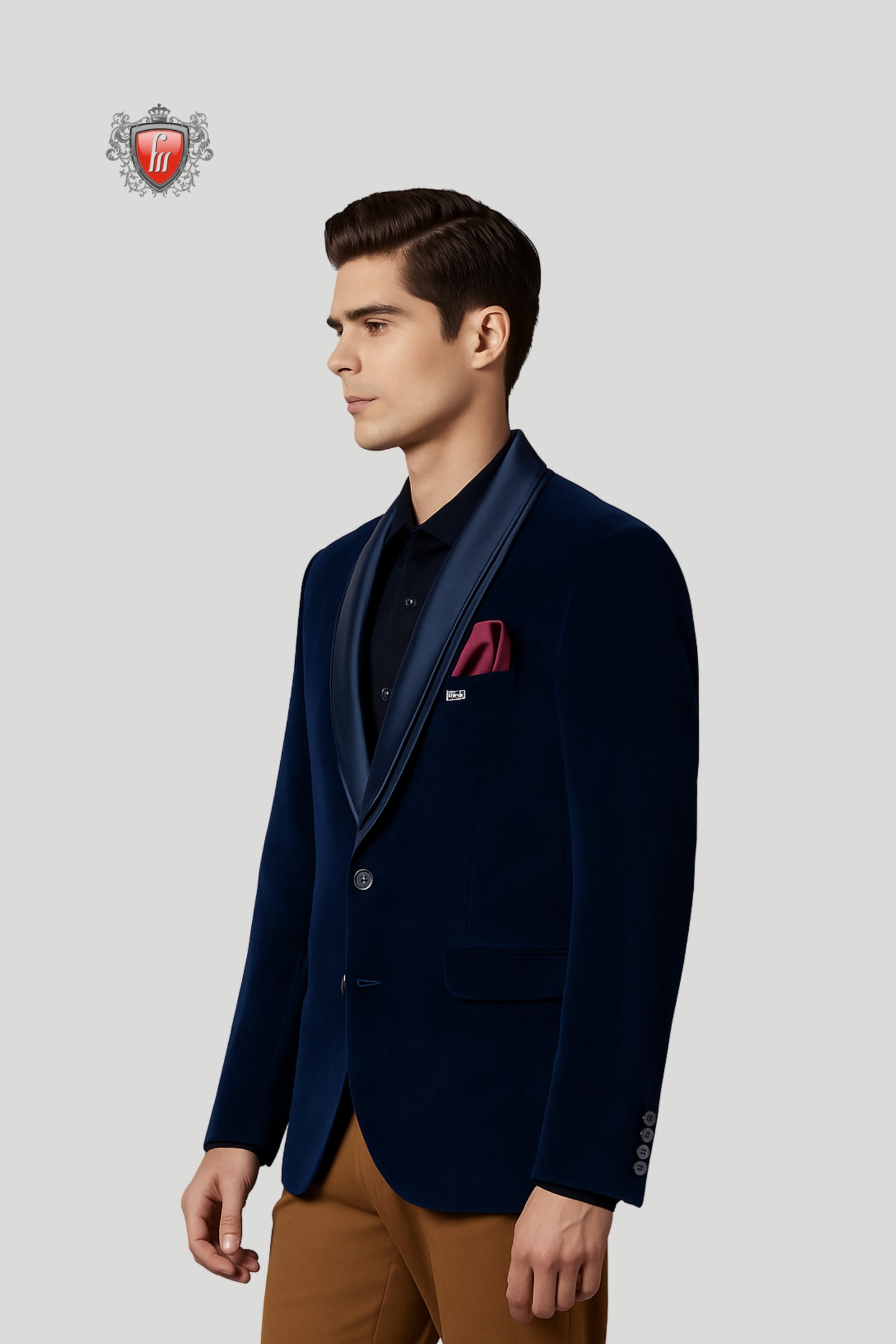 Men’s Navy Blue Velvet Blazer – Luxurious Eveningwear with Satin Lapels
