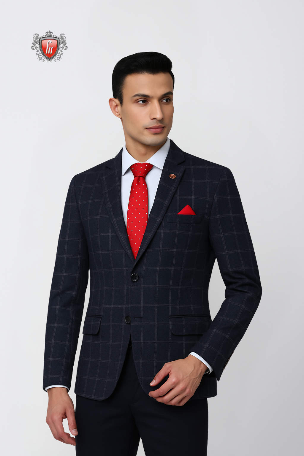 Men’s Modern Slate Check Blazer – Tailored Fit Wedding & Office Wear