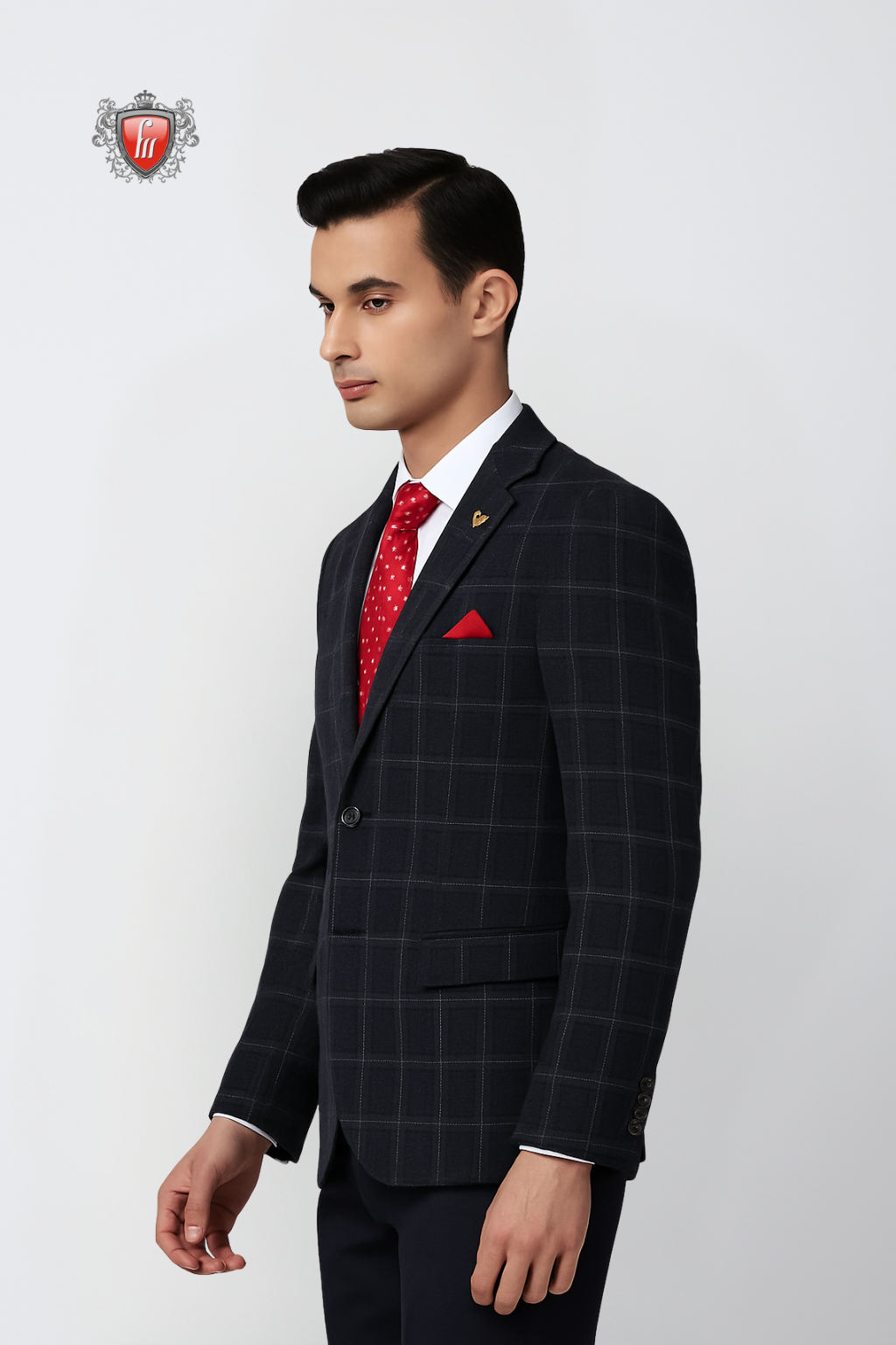 Men’s Modern Slate Check Blazer – Tailored Fit Wedding & Office Wear