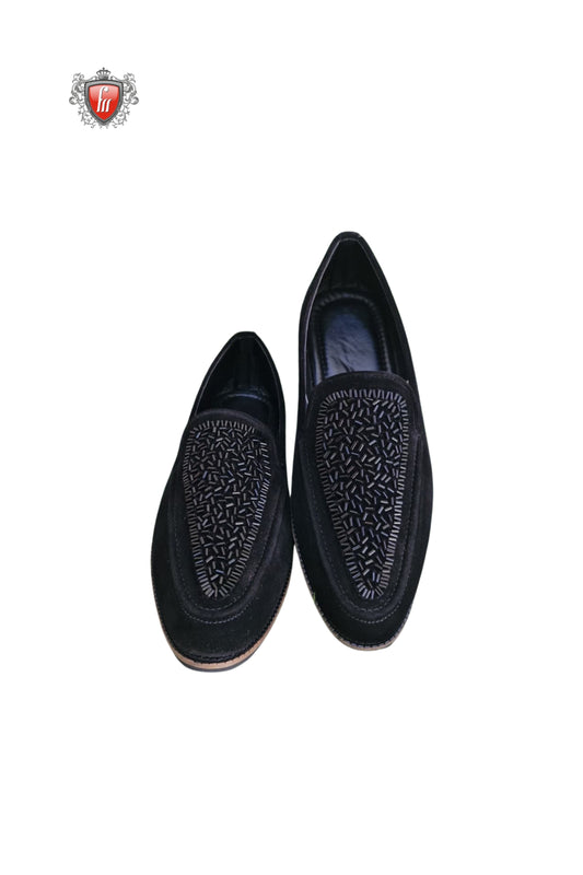 Black Velvet Jutti with Intricate Bead Embroidery Panel