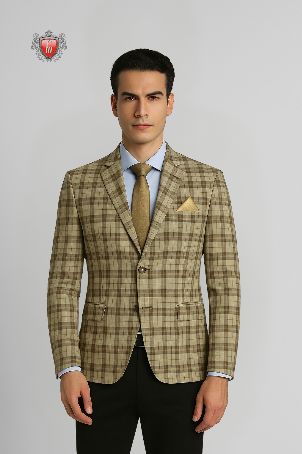 Men’s Heritage Camel Check Suit Jacket – Elegant Day & Evening Wear