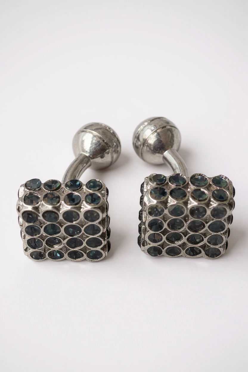 Silver Square Crystal Cufflinks with Dark Stone Detailing