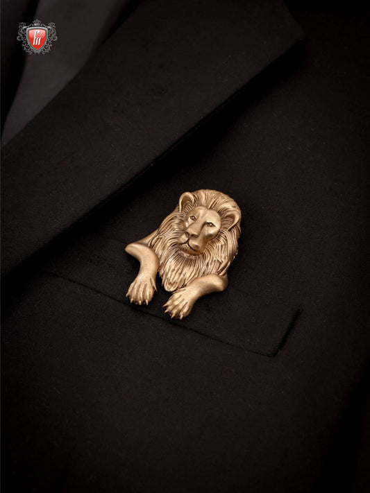 Antique Gold Lion Brooch for Men