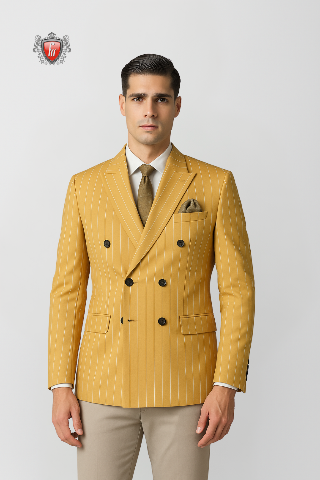Men’s Yellow Pinstripe Blazer – Premium Double-Breasted Formal Wear