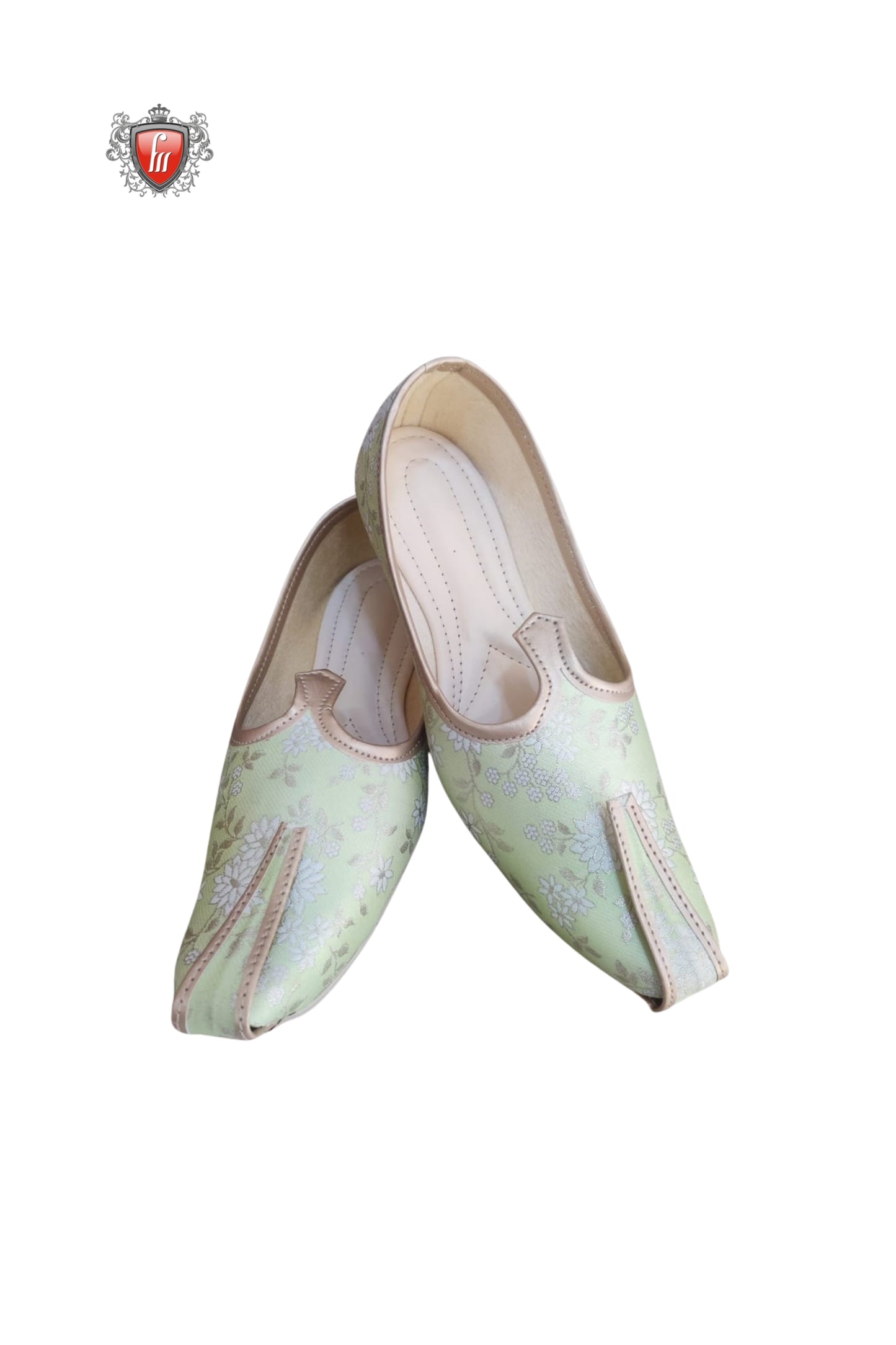Men’s Pastel Green Floral Jutti – Traditional Ethnic Footwear for Weddings & Celebrations