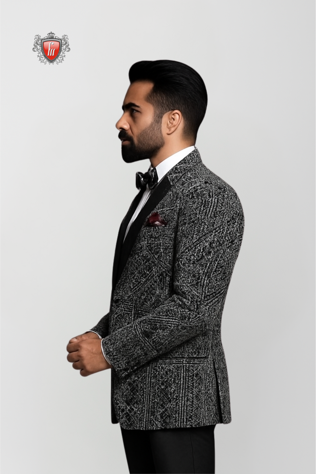 Men’s Black & Silver Embroidered Suit – Intricate Detail, Luxury Formal Jacket