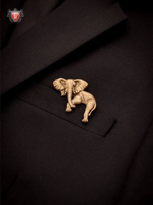 Majestic Elephant Men’s Antique Gold Brass Brooch