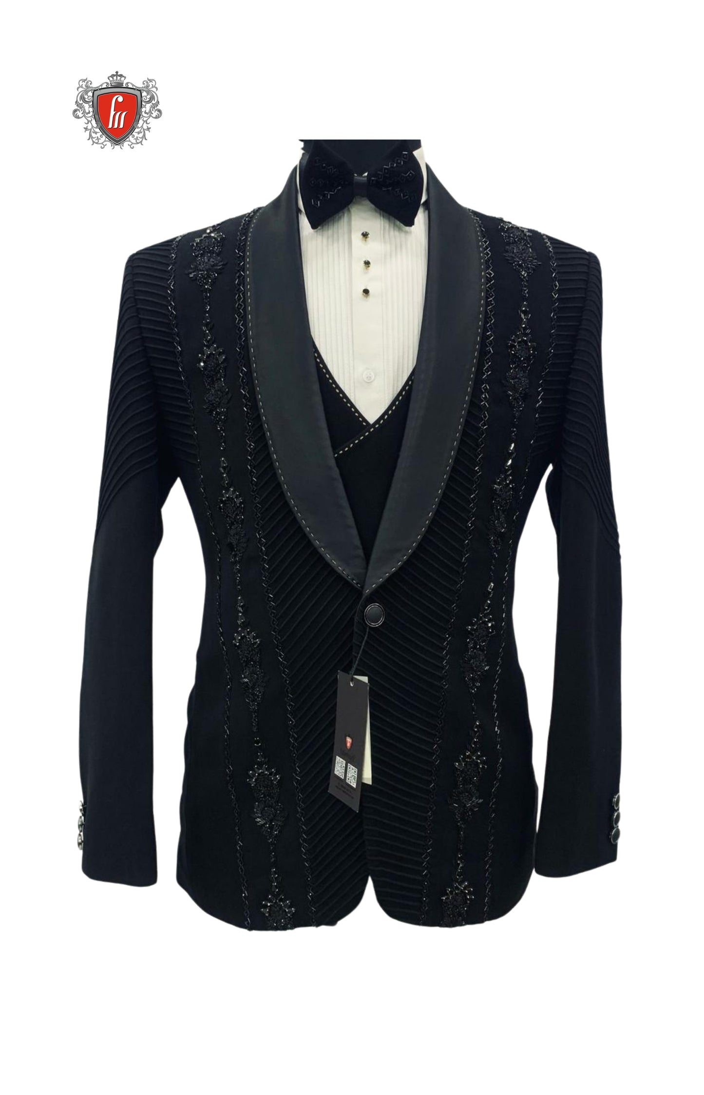 Men’s Black Designer 5-Piece Suit – Luxe Tailoring & Commanding Presence