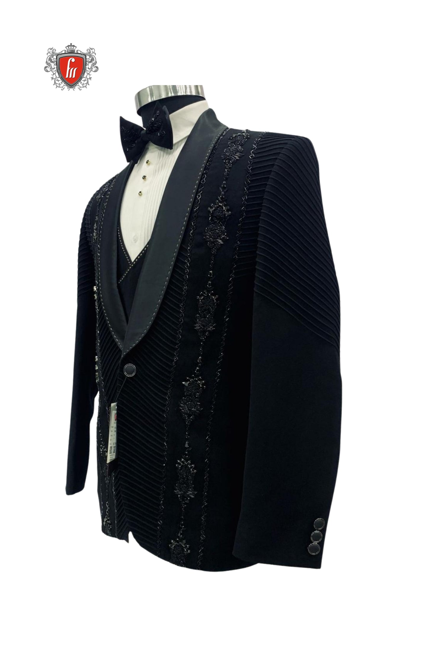 Men’s Black Designer 5-Piece Suit – Luxe Tailoring & Commanding Presence