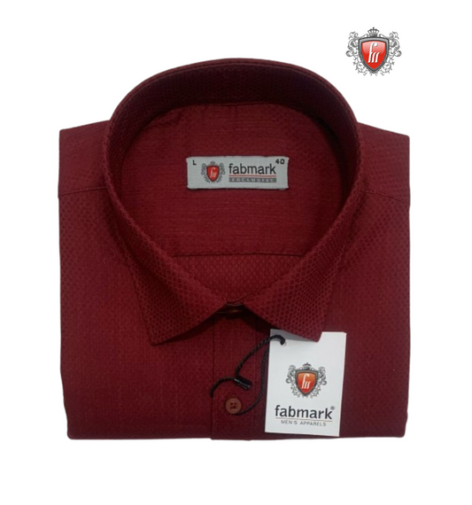 Fabmark Maroon Textured Cotton Shirt<p style="color:red; "> Single Shirt Price $45 or Buy 3 for $99</p>