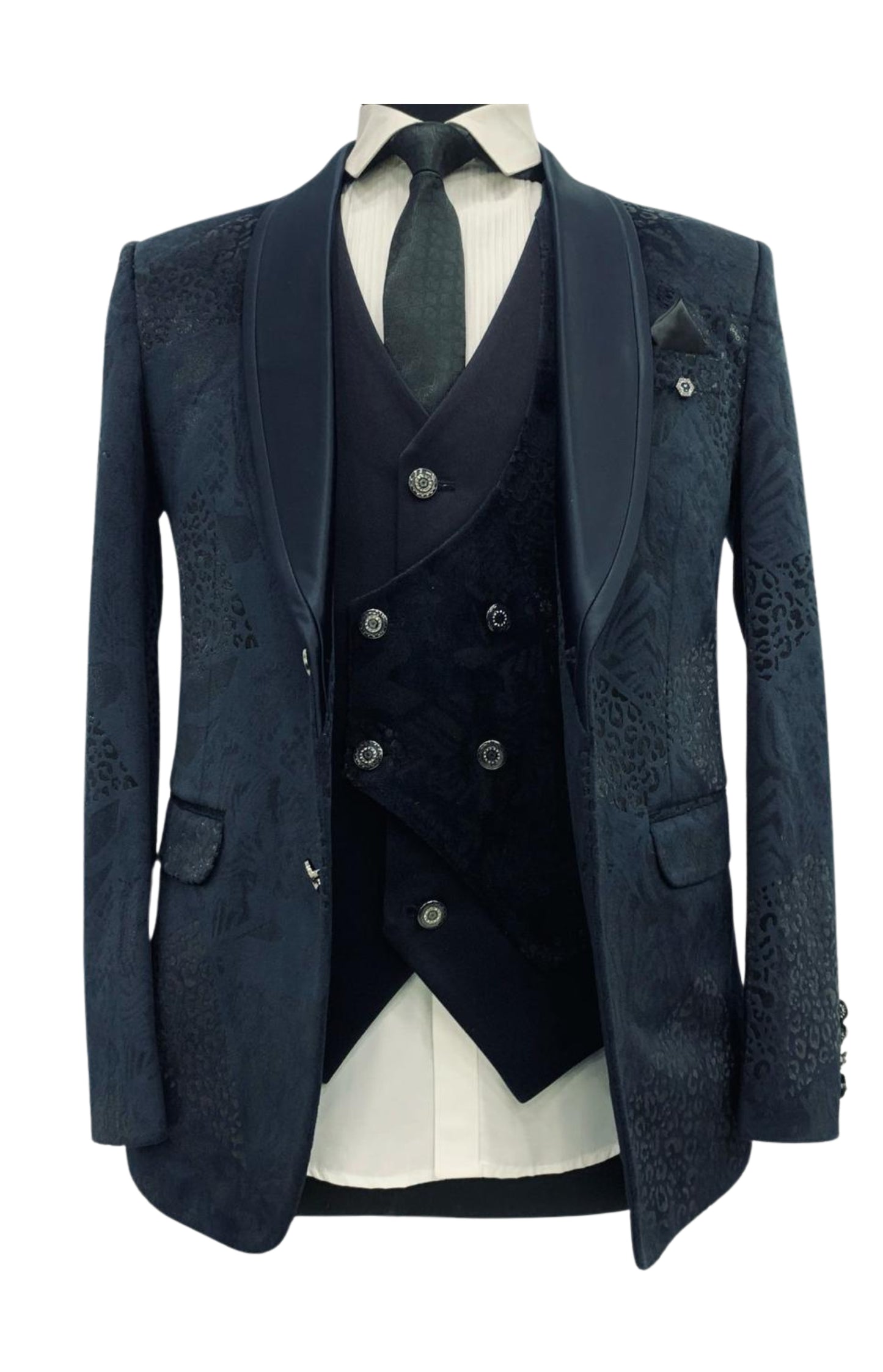 Luxury Men's Navy Blue 3-Piece Designer Suit – Crafted for Timeless Celebrations