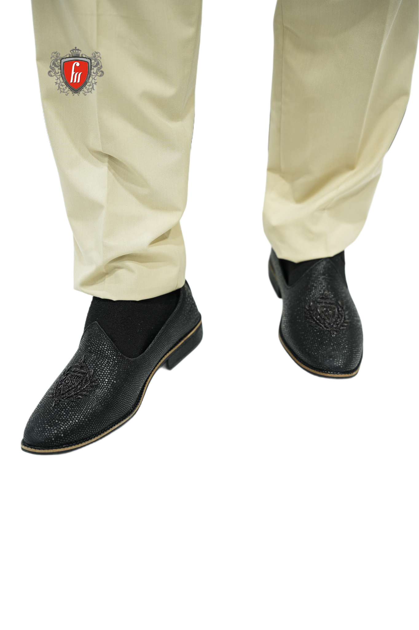 Men's Black Textured Ethnic Loafers – Elegant Slip-On for Weddings & Festivals