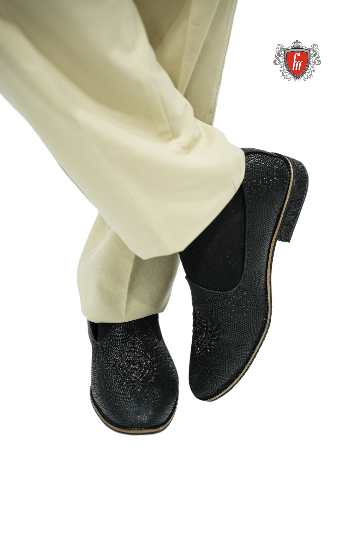 Men's Black Textured Ethnic Loafers – Elegant Slip-On for Weddings & Festivals