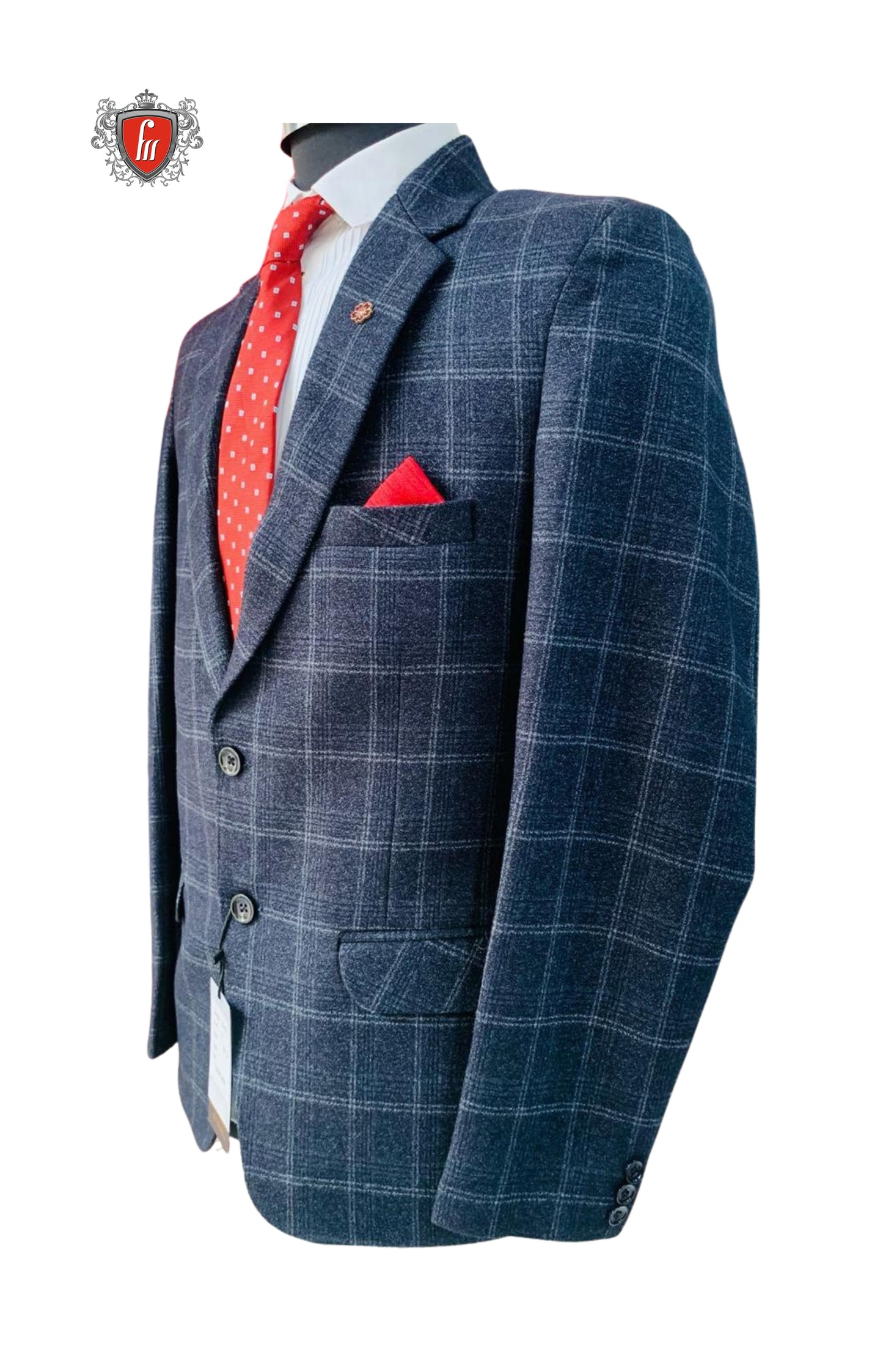 Men’s Modern Slate Check Blazer – Tailored Fit Wedding & Office Wear