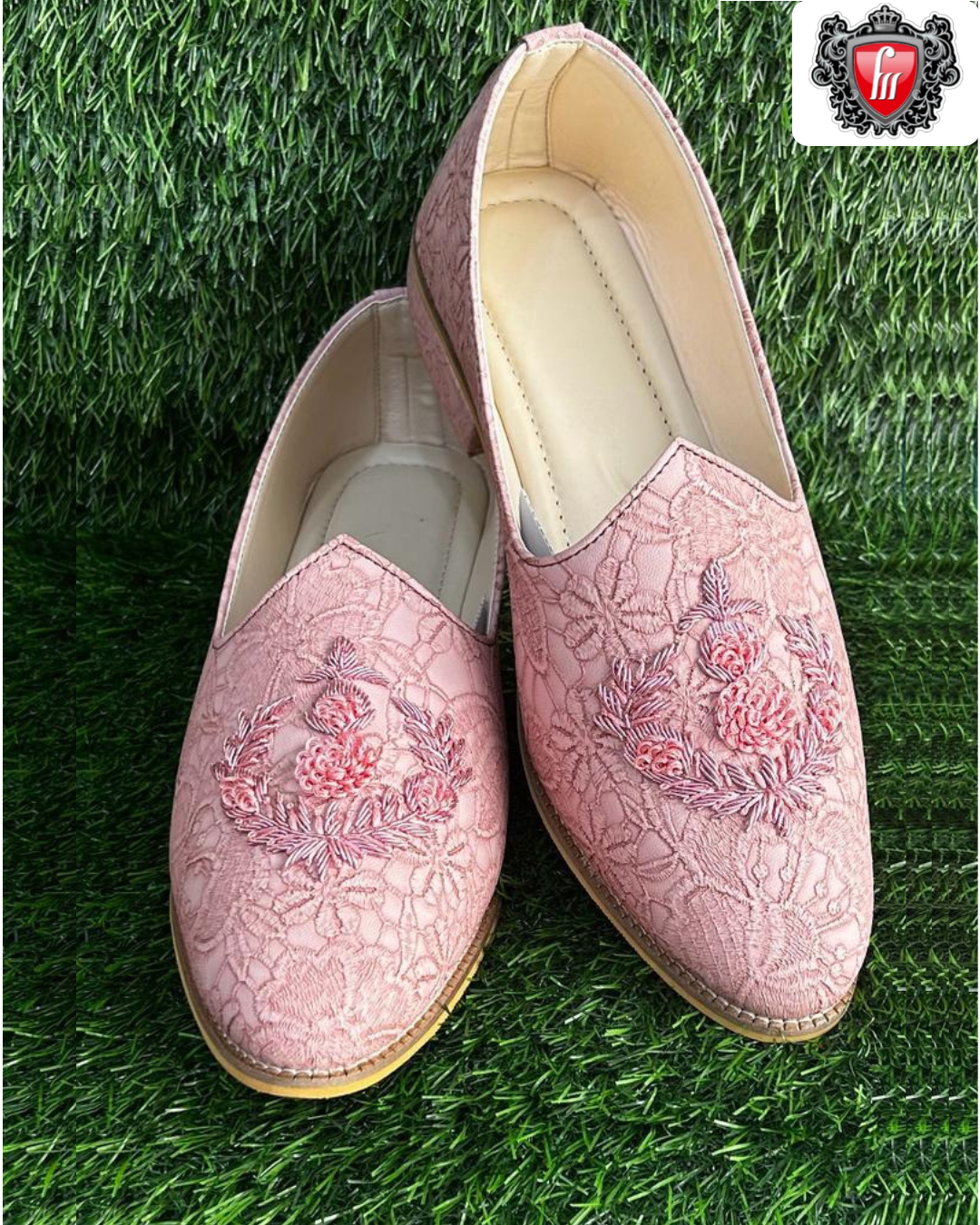 Men’s Pink Textured Embroidered Suede Heel Shoes – Premium Quality