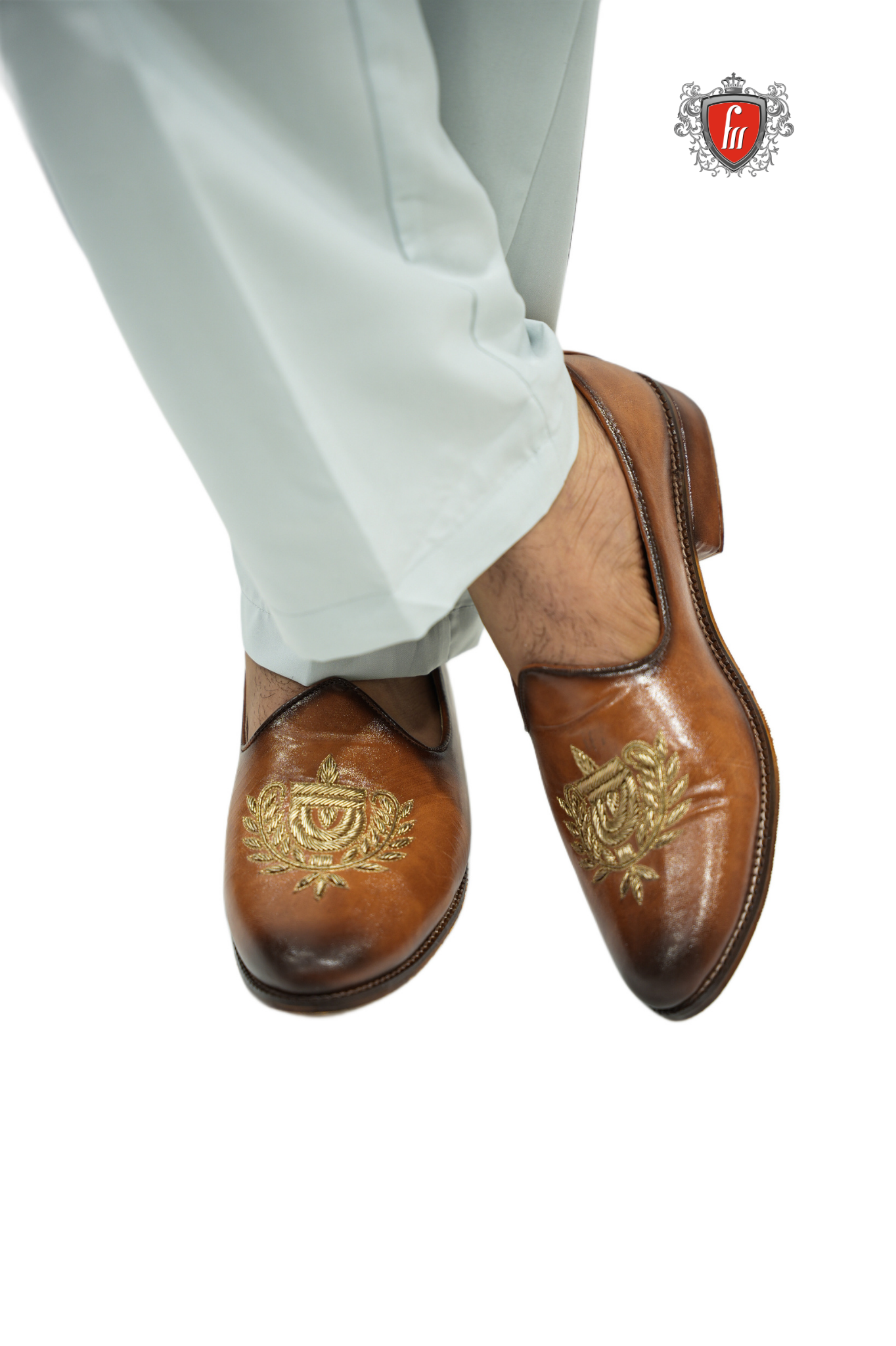 Men's Tan Brown Velvet Ethnic Loafers – Golden Crest Embroidery