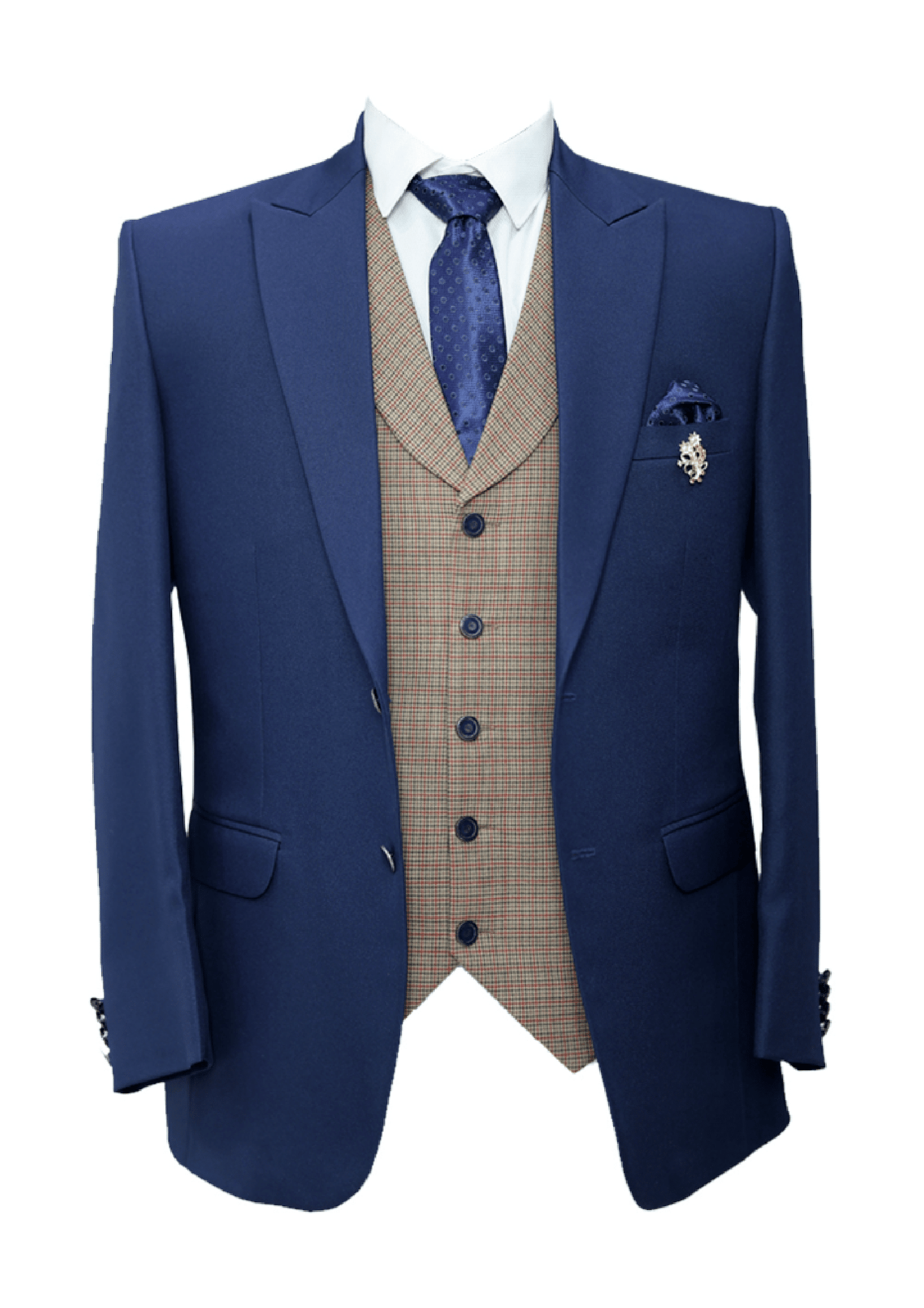 Men’s Royal Blue 3-Piece Suit with Beige Waistcoat – Modern Formal Wear