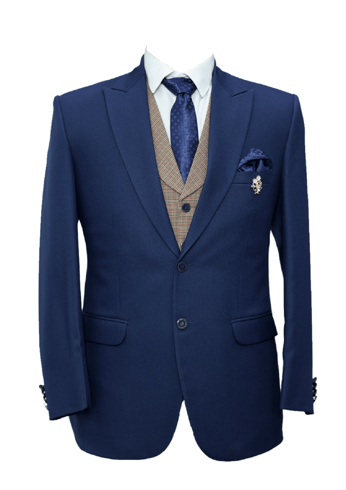 Men’s Royal Blue 3-Piece Suit with Beige Waistcoat – Modern Formal Wear