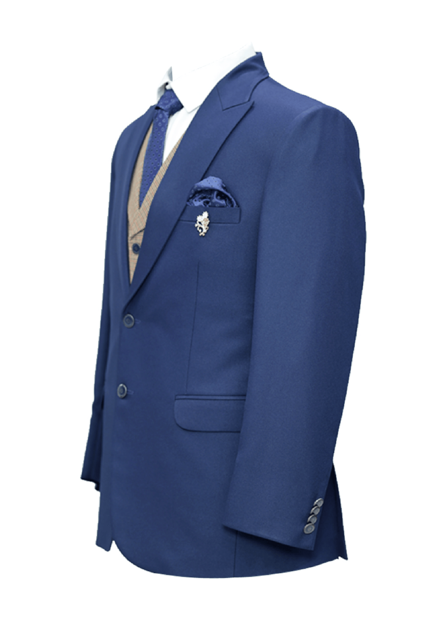 Men’s Royal Blue 3-Piece Suit with Beige Waistcoat – Modern Formal Wear