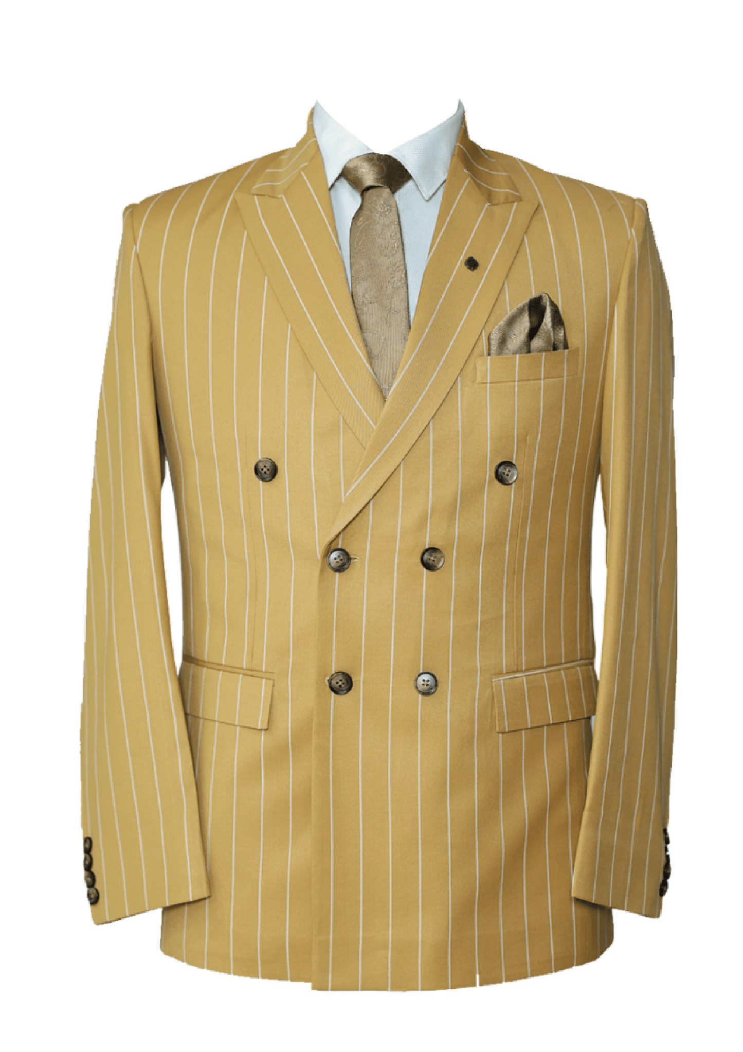 Men’s Yellow Pinstripe Blazer – Premium Double-Breasted Formal Wear