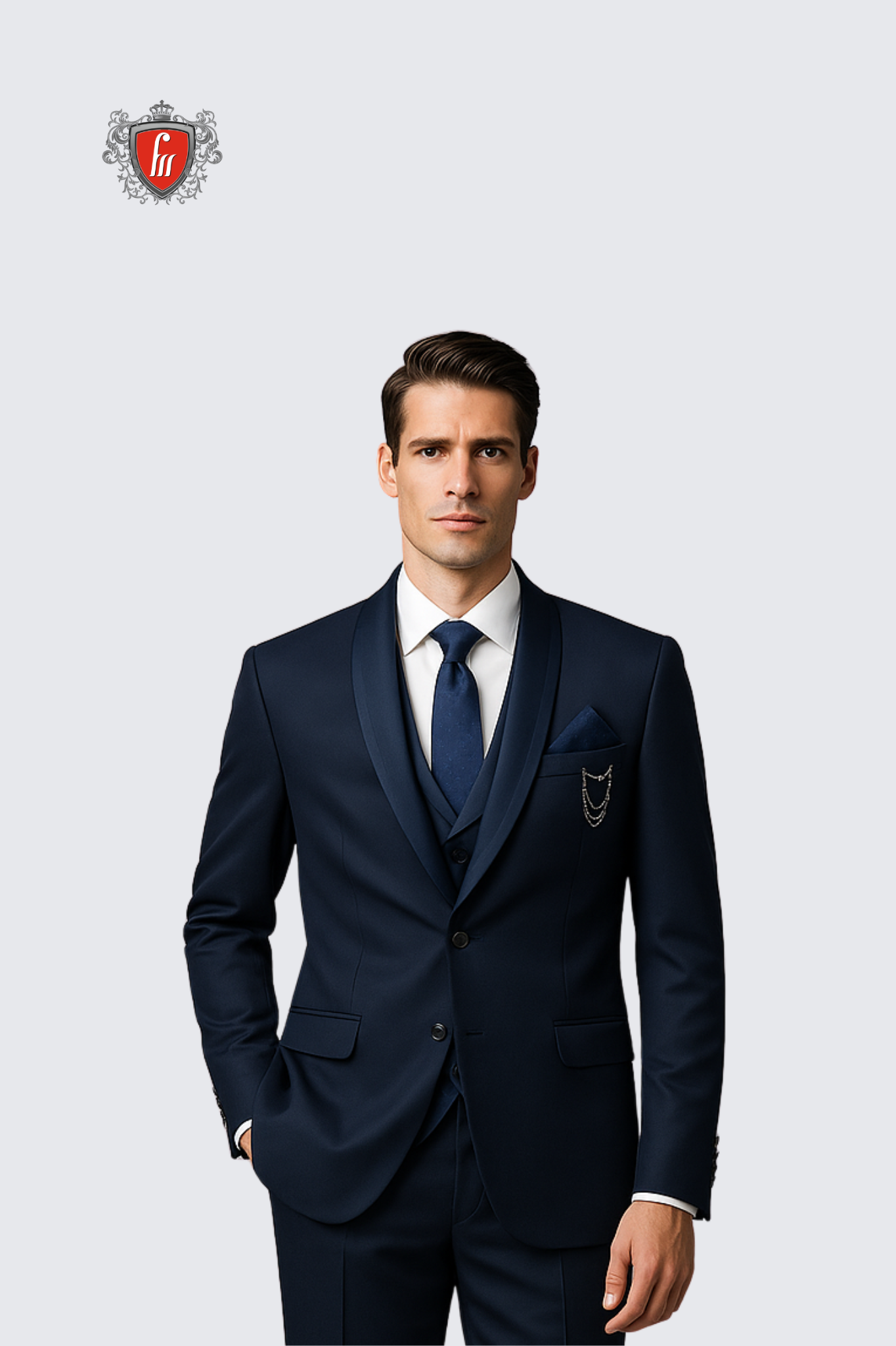 Men’s Navy Blue Tailored Suit – Modern Formalwear for Weddings & Events