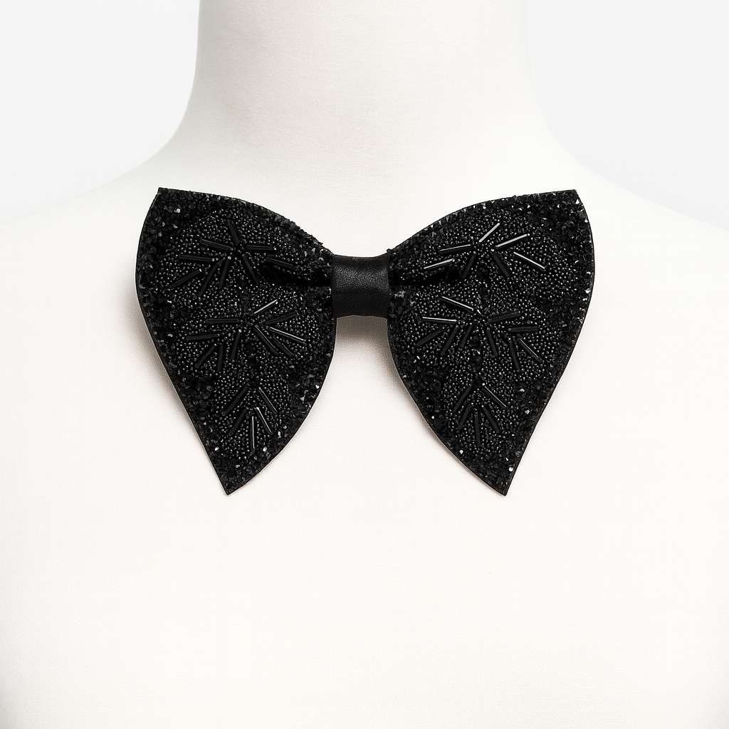 Luxury Black Crystal Embellished Bow Tie – Elegant Formal Accessory