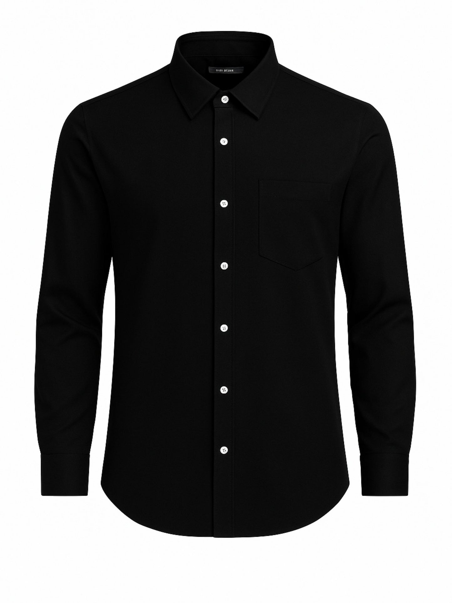Men’s Black Dress Shirt With White Buttons – Slim Fit Classic Formal Shirt