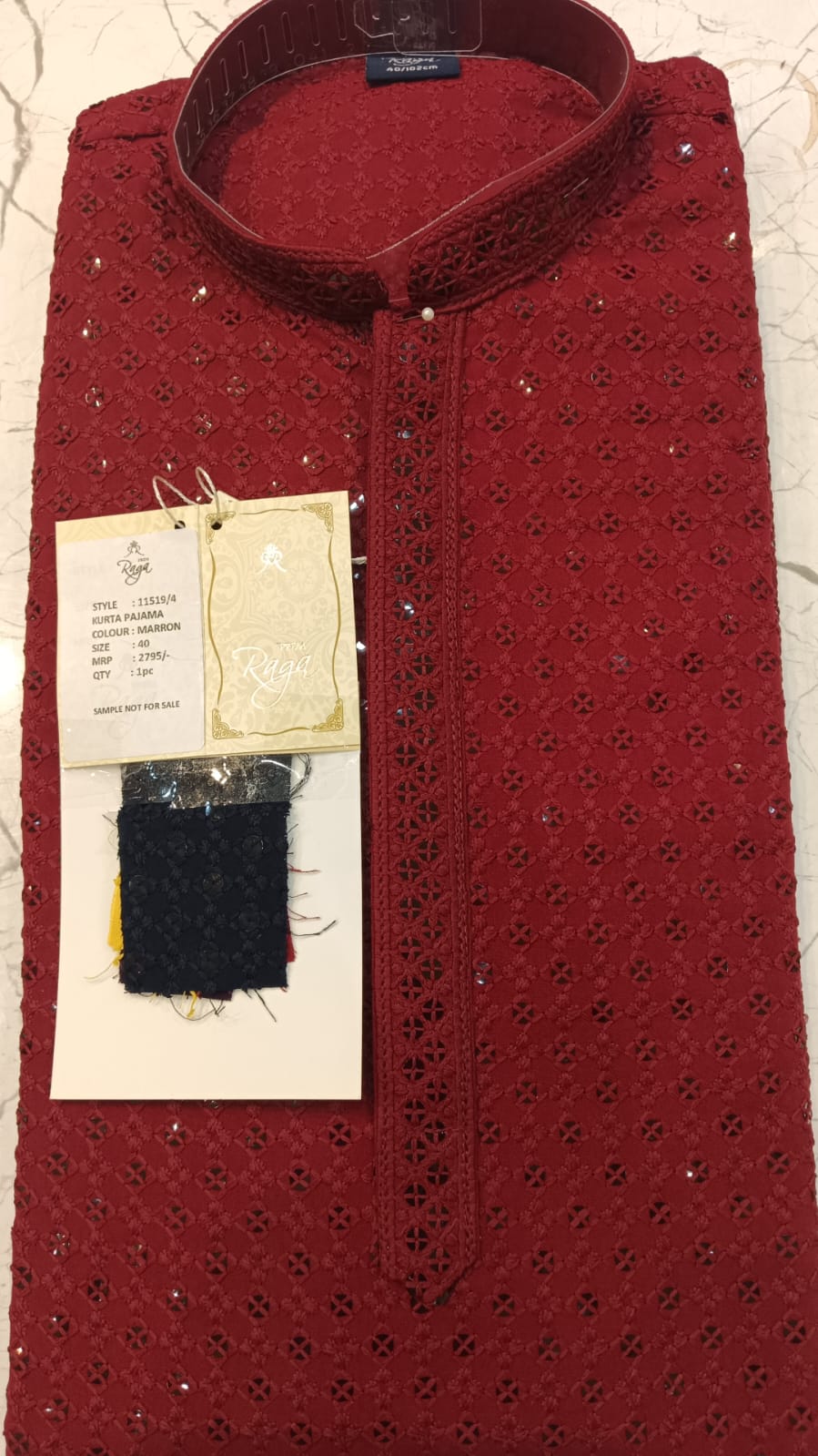 Red Chikankari Kurta Pajama for Men – Elegant Mirror Embroidered Festive Wear