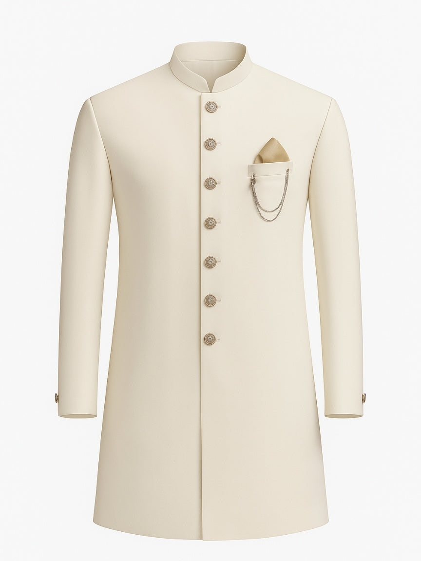 Ivory Classic Achkan for Men | Elegant Wedding & Reception Outfit