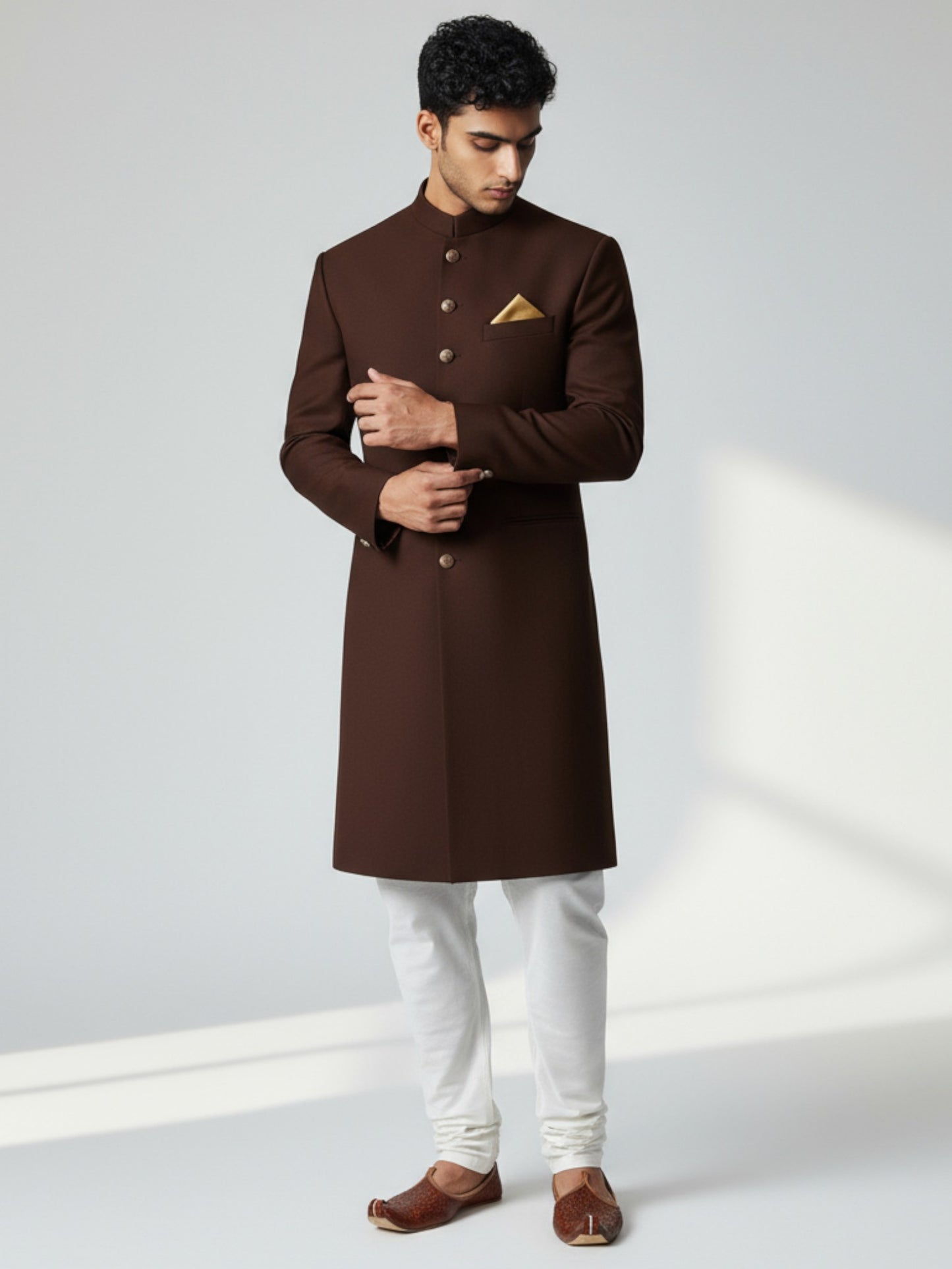 Chocolate Brown Classic Achkan for Men – Timeless Wedding Wear