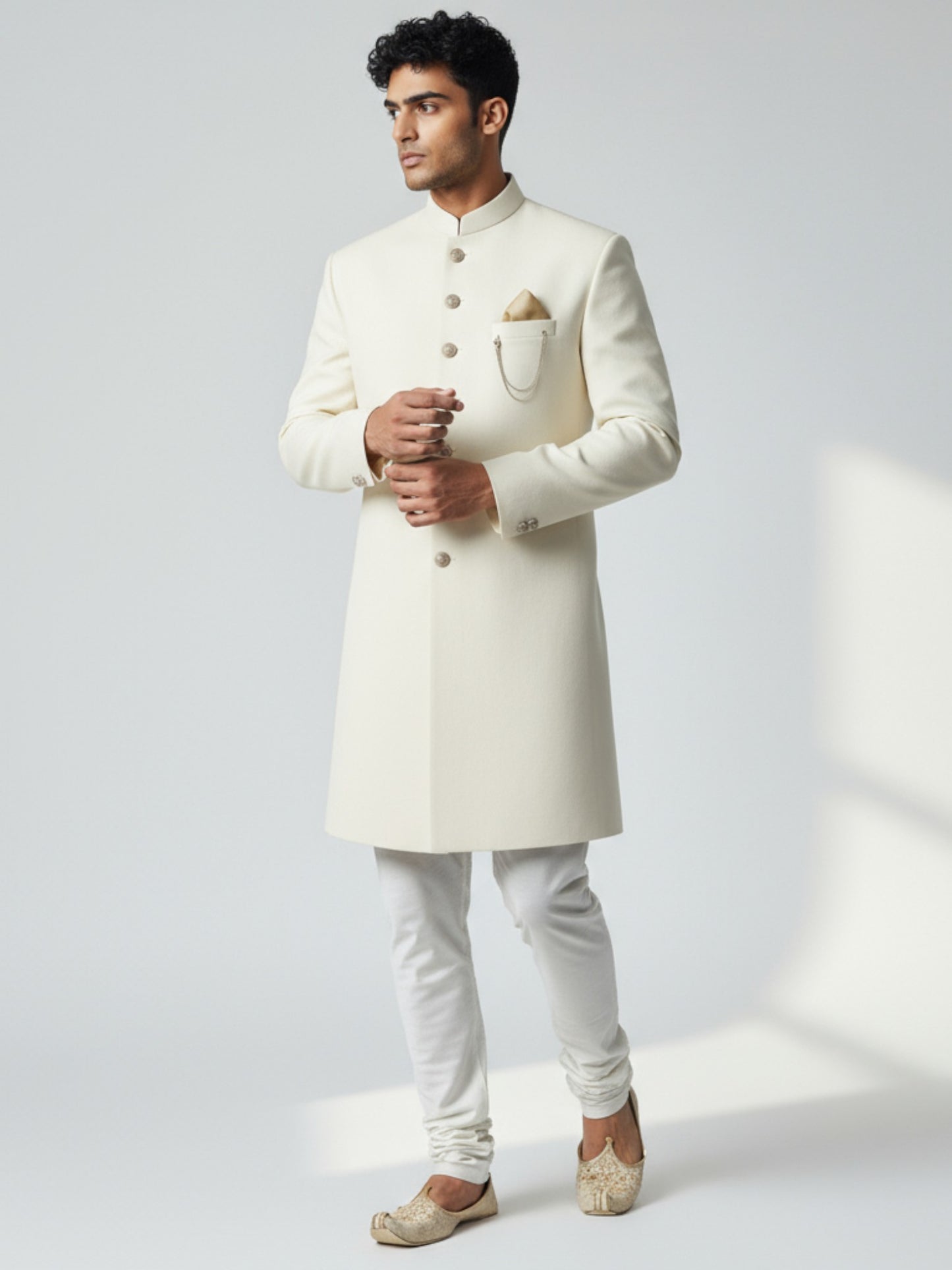 Ivory Classic Achkan for Men | Elegant Wedding & Reception Outfit