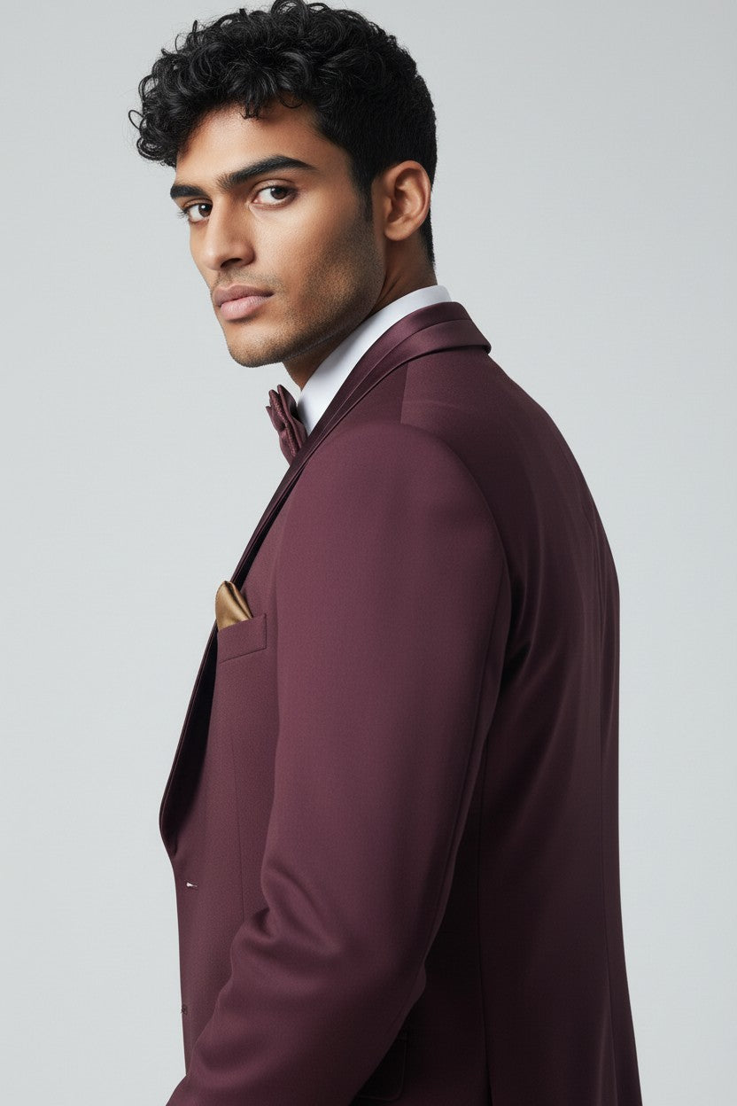 Men’s Burgundy 3-Piece Suit – Shawl Lapel Wedding & Formalwear Set