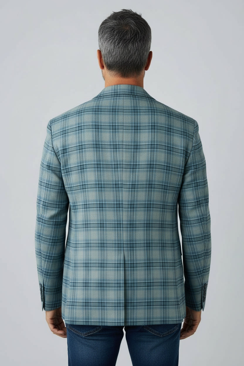 Men’s Sage Plaid Check Blazer – Modern Tailored Smart Casual