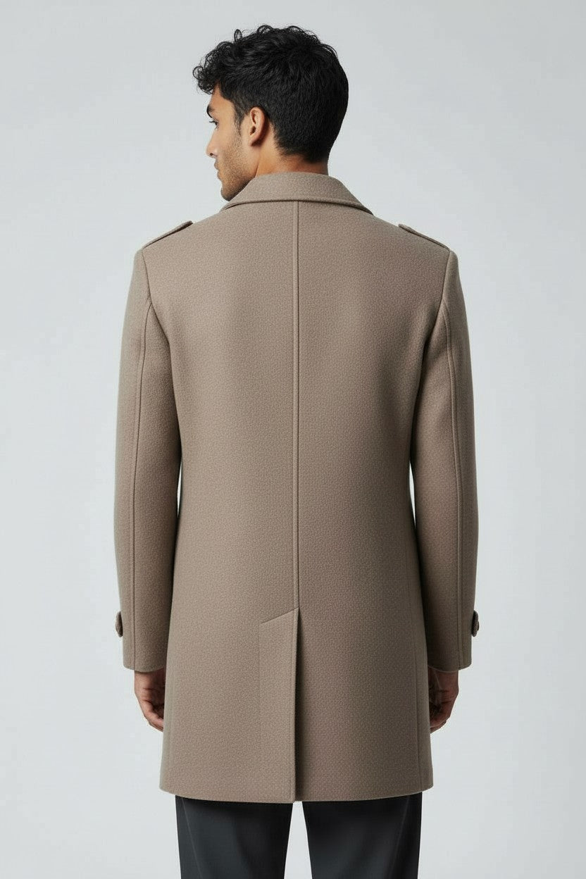 Men’s Taupe Wool Overcoat – Classic Tailored Winter Coat
