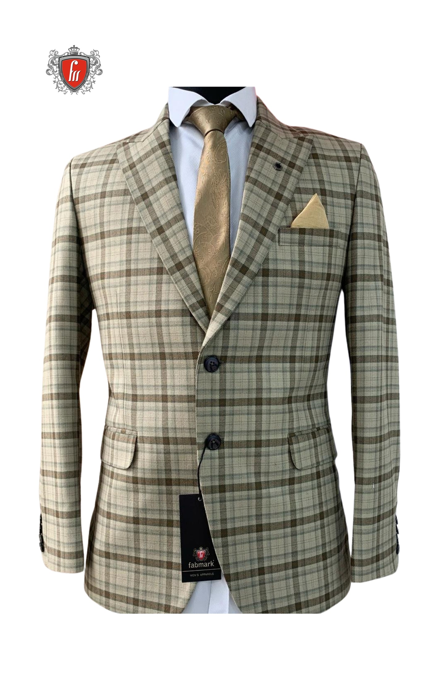 Men’s Heritage Camel Check Suit Jacket – Elegant Day & Evening Wear