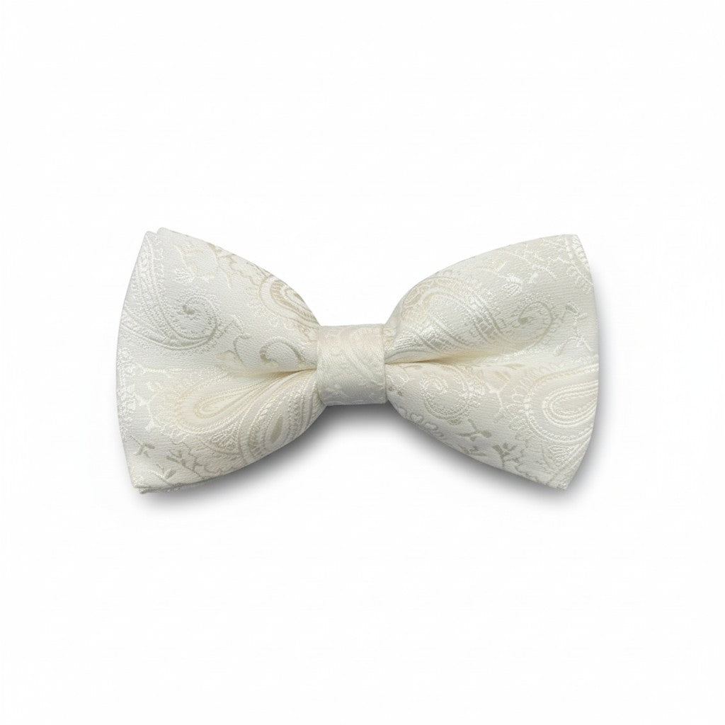 Ivory White Paisley Jacquard Bow Tie – Luxury Formal Accessory